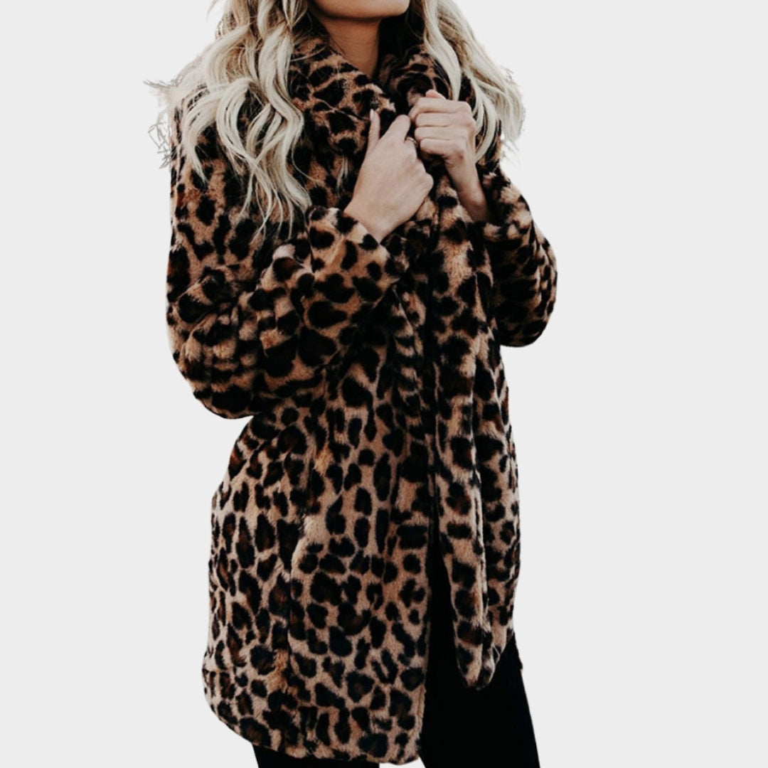 Women’s Autumn Leopard Faux Fur Coat – Long Warm Plush Teddy Jacket for Winter