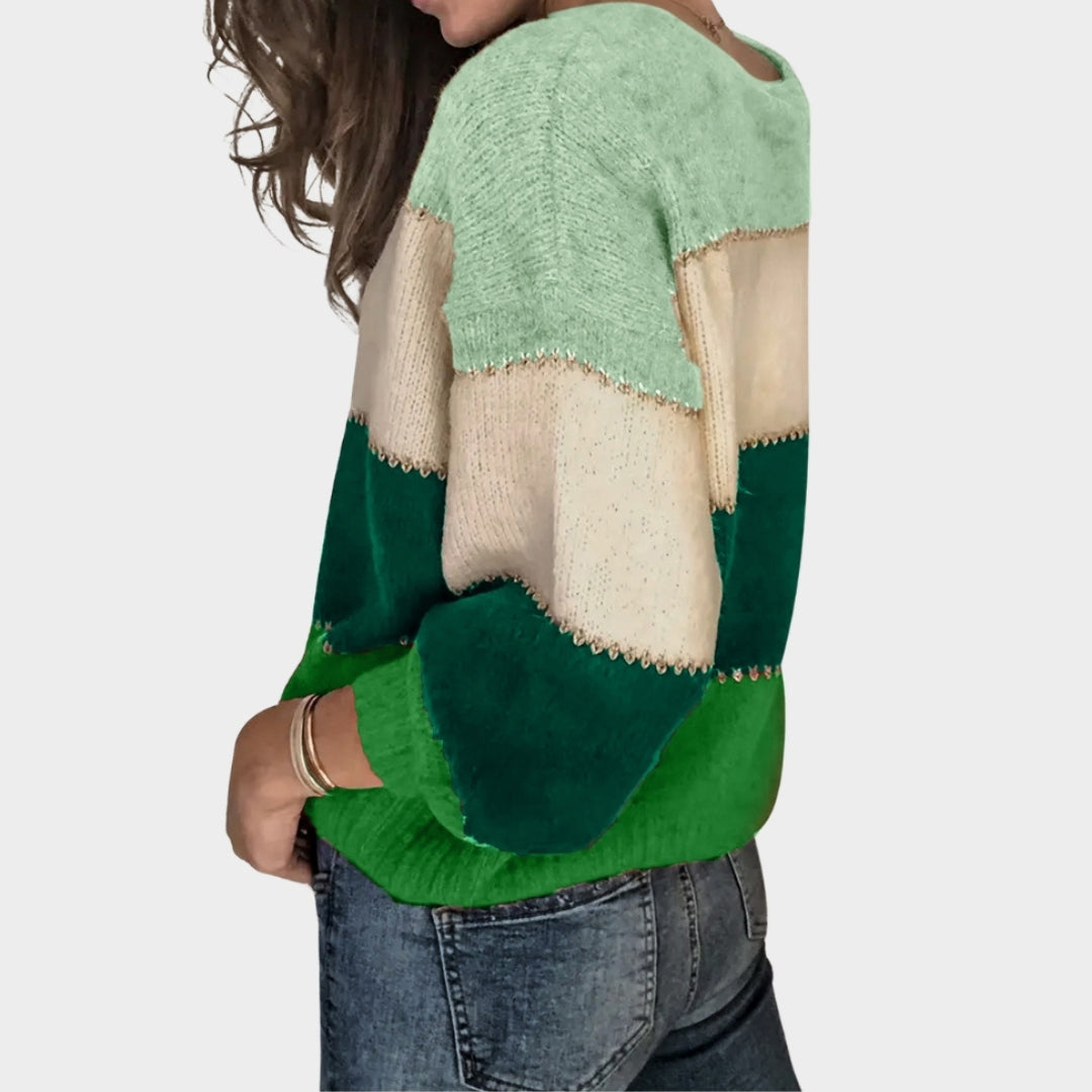 Loose Striped Women’s Sweater - Oversized, Color Block, Plus Size, Green