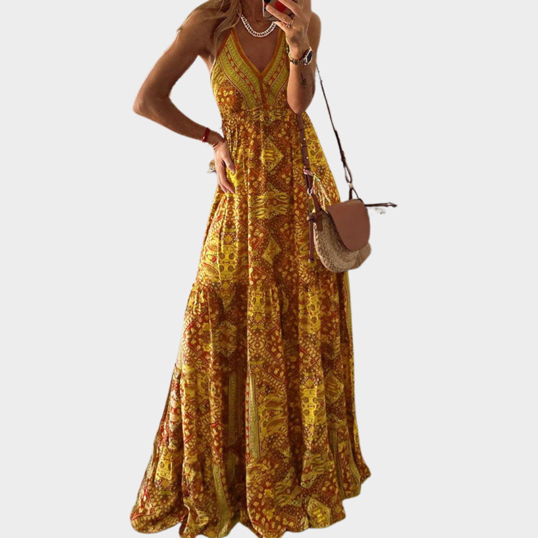 Women's Spaghetti Strap Maxi Dress – Bohemian Style – Vintage Printed – Multiple Colours