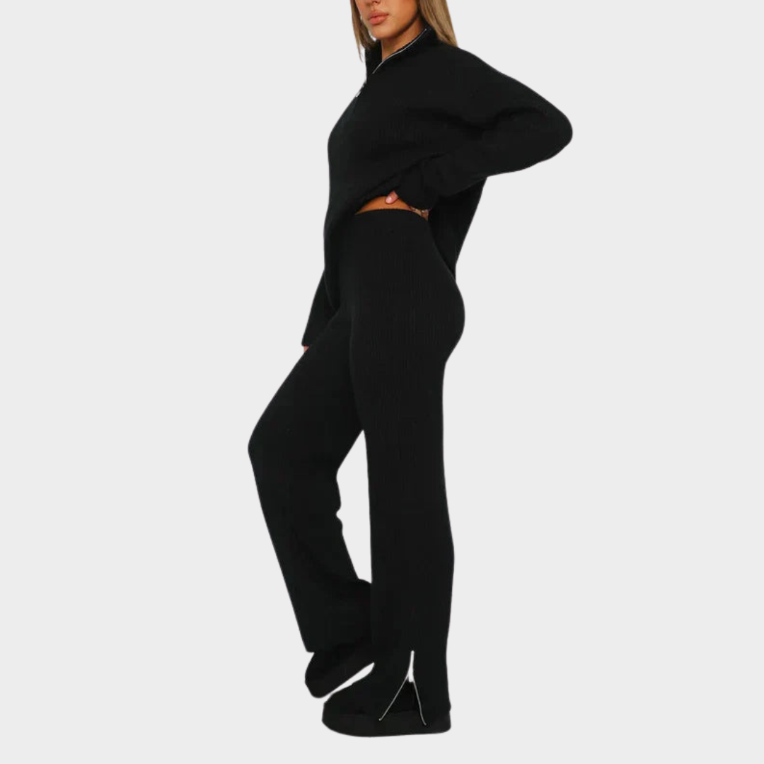 Women's Two-Piece Knitted Set – Long Sleeve – Lapel Collar – Soft Fabric – Multiple Colours