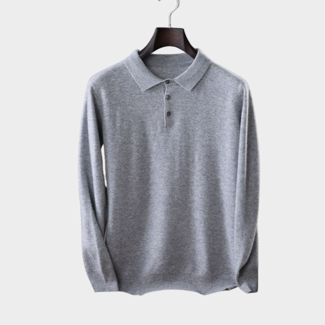 Soft Cashmere Sweater for Men – Polo Collar Knitted Pullover, Business Casual (Grey, Black, Camel)