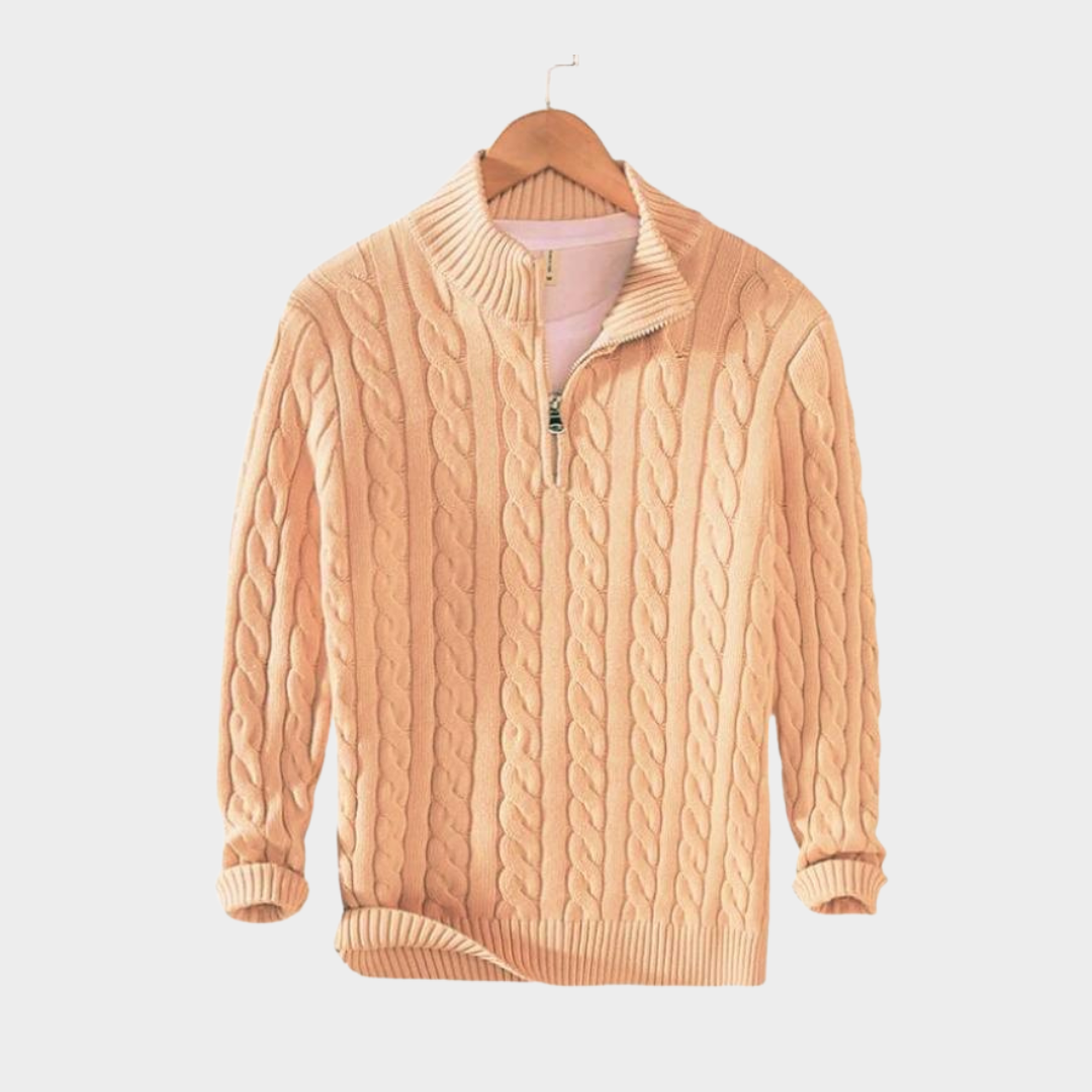 Men's Autumn Winter Cotton Pullover Half-Zip Sweater – Old Money Style - Casual Stand-Up Collar