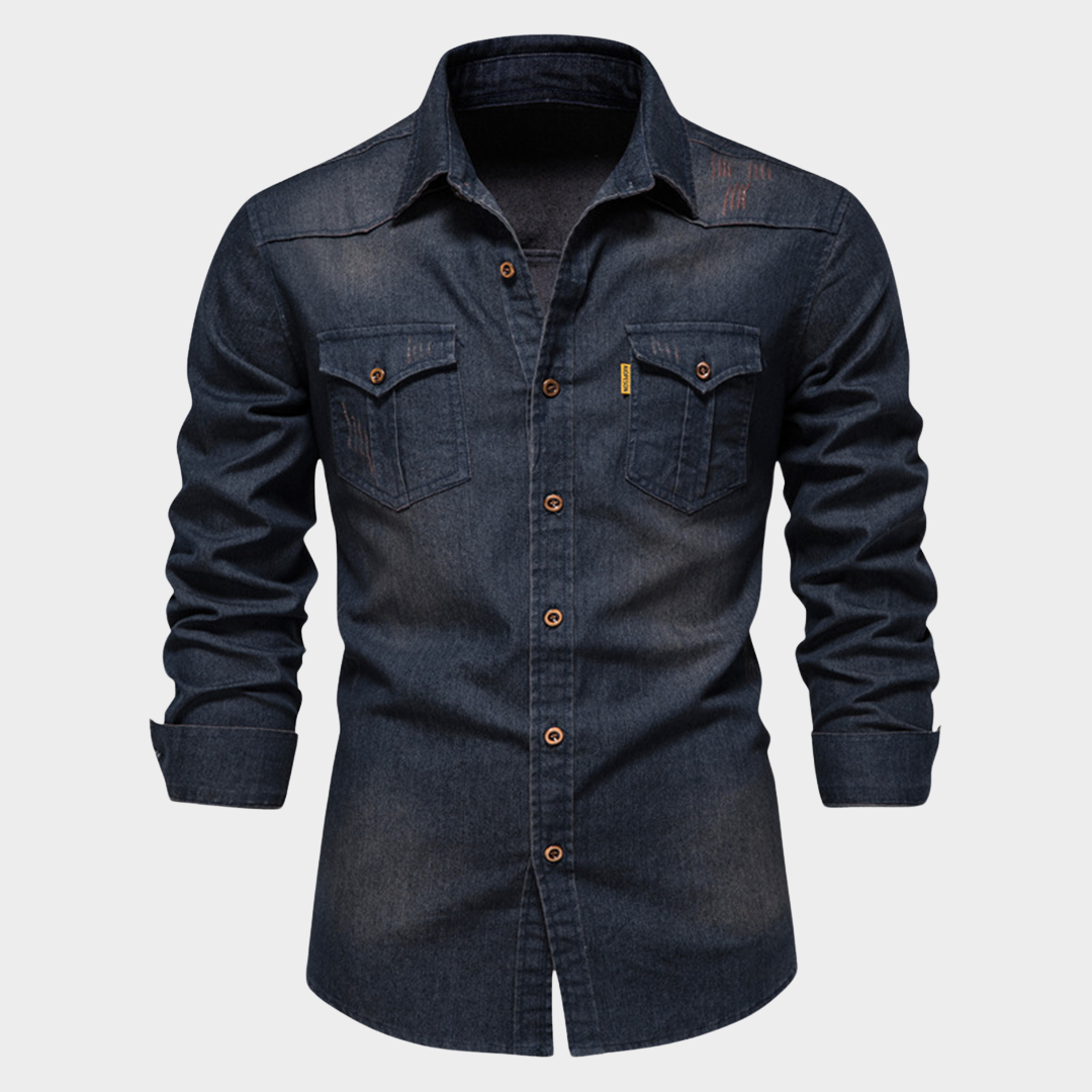 Men's Denim Shirt - Long Sleeve - 100% Cotton - Business Casual - Multiple Colours