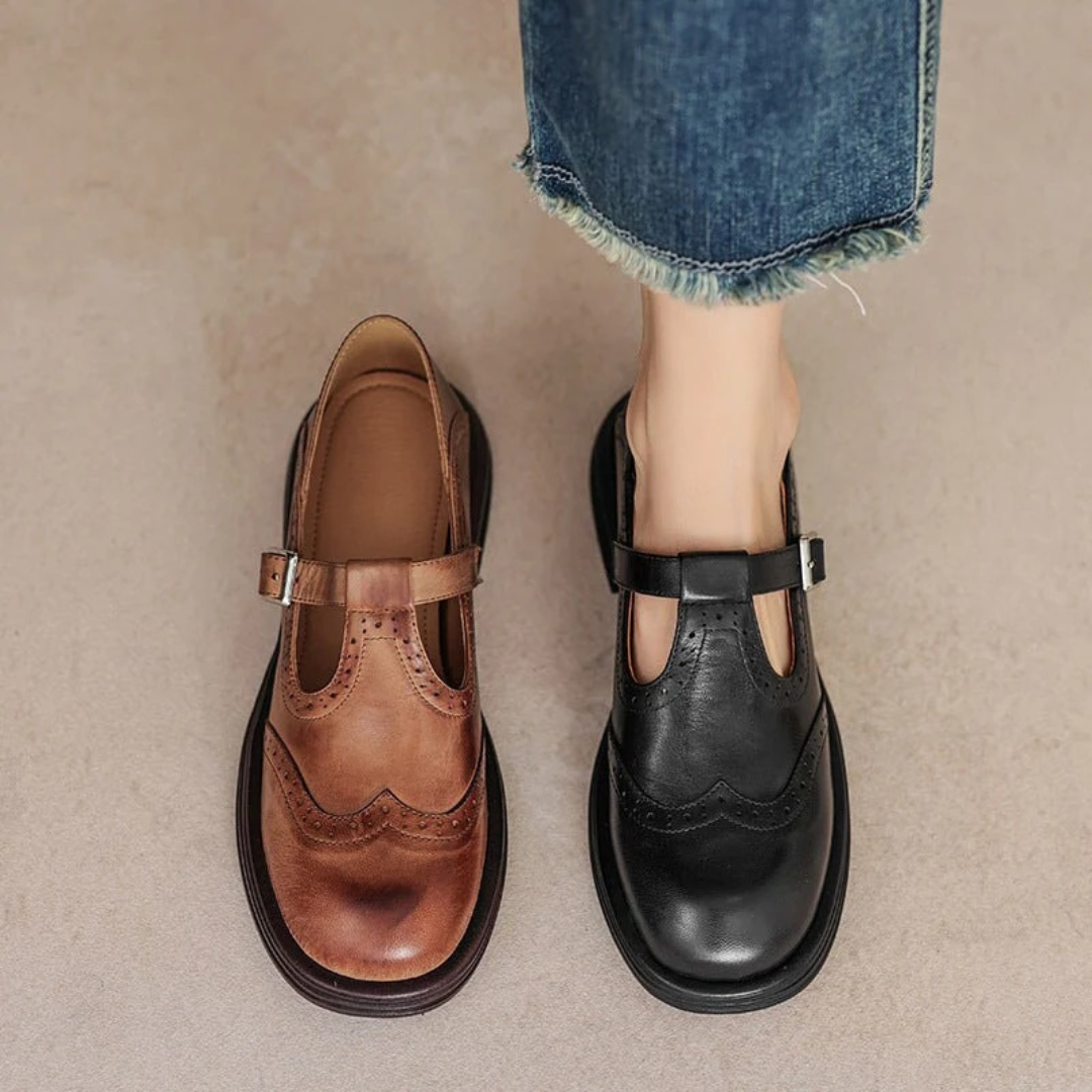 Women’s Elegant Mary Janes – Classic Leather Shoes with Strap Fastening and Comfort Sole – Multiple Colours