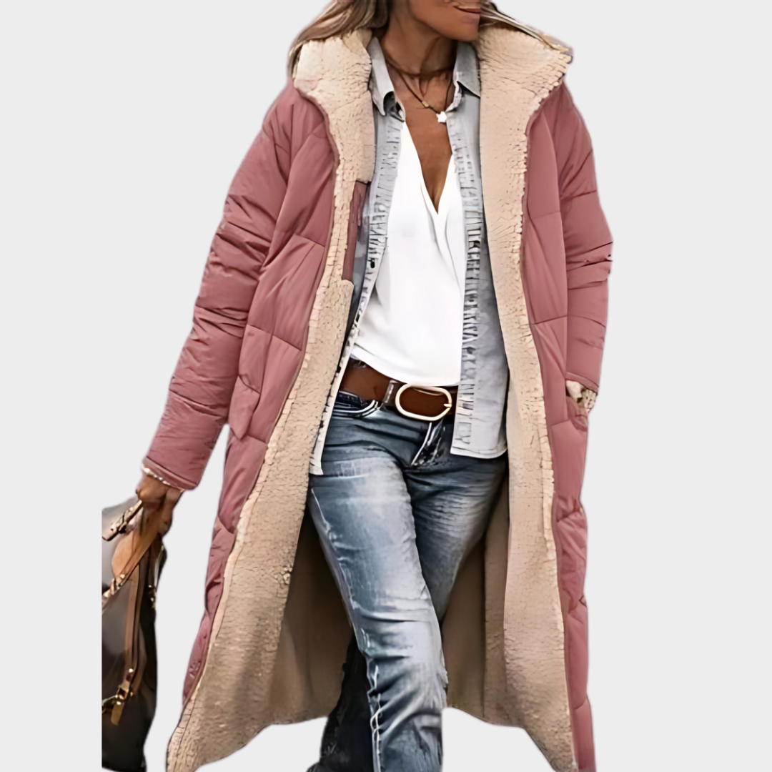 Women’s Hooded Puffer Jacket – Reversible Sherpa Fleece – Warm & Lightweight – Multiple Colours
