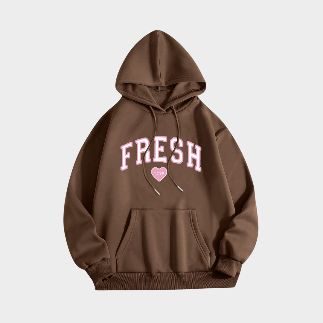 Printed Crew Neck Hoodie - Women’s Long Sleeve Hooded Sweatshirt in Multiple Colors (Black, Beige, Navy, and More)