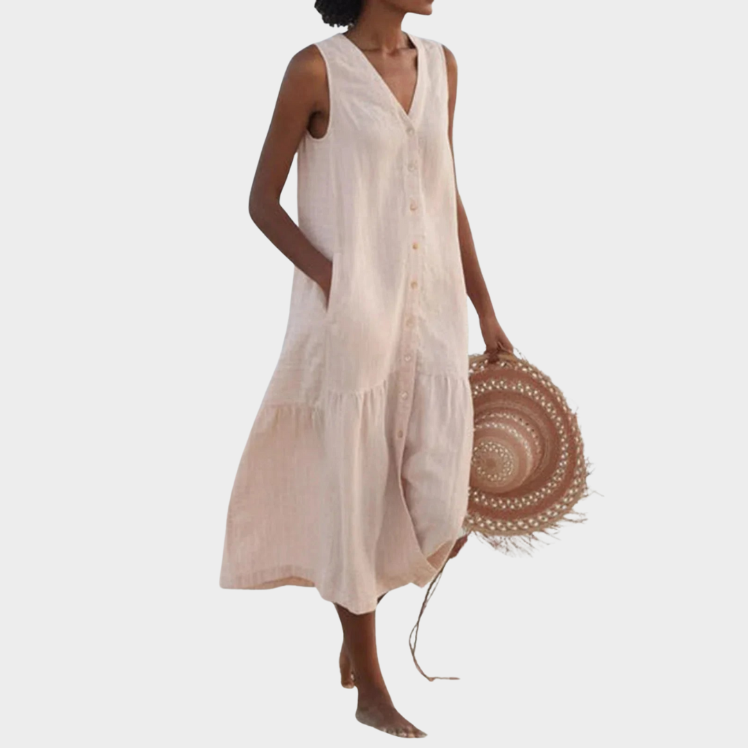 Women Loose Fit Long Dress – Sleeveless Cotton Tank Style – High Waist Polka Dot Design – Soft Comfortable Fabric – Multiple Colours