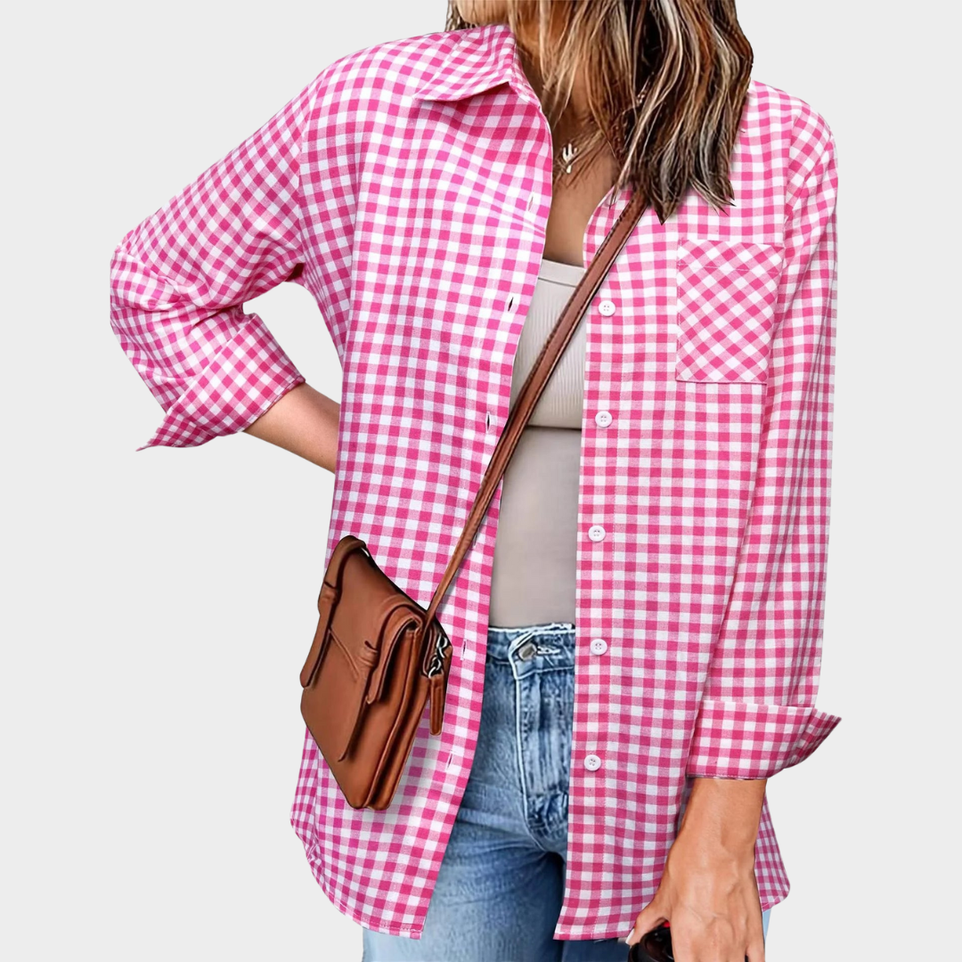 Women's Loose Plaid Shirt – Long-Sleeve Button-Up – Casual Lapel Top – Multiple Colours