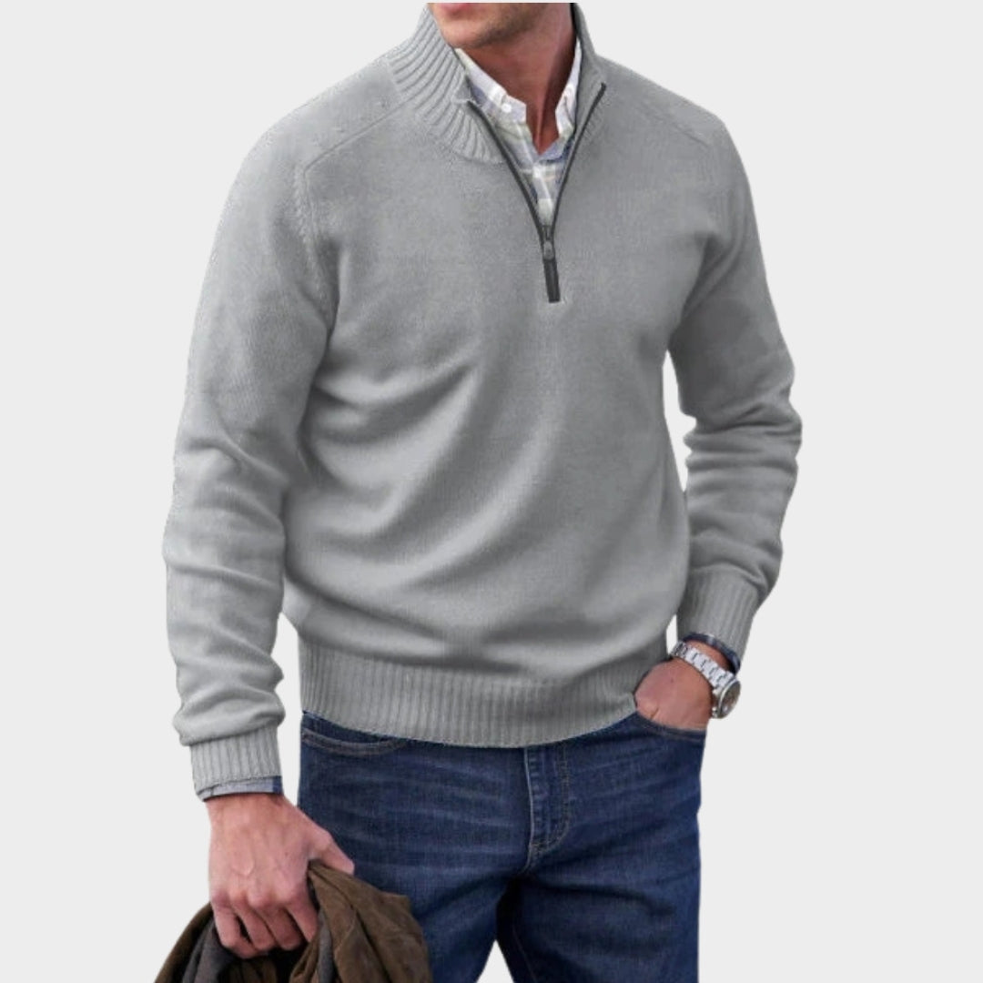 Men's Cashmere Zipper Sweater – Fleece Thick Half-Zip Turtleneck, Purple/White/Blue/and More