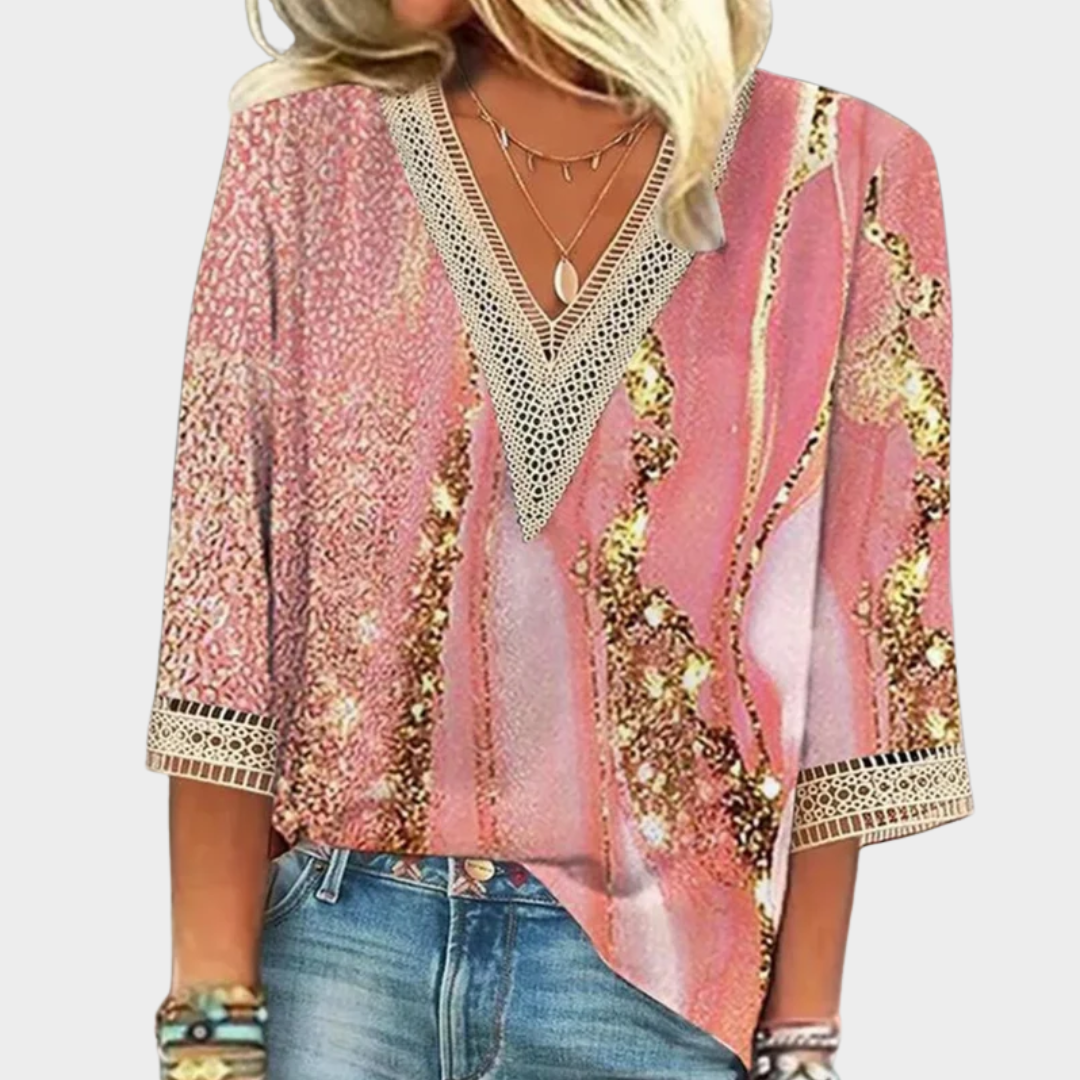 Women's V-Neck Blouse – Short Sleeves – Loose Fit – Elegant Casual Shirt – Multiple Colours