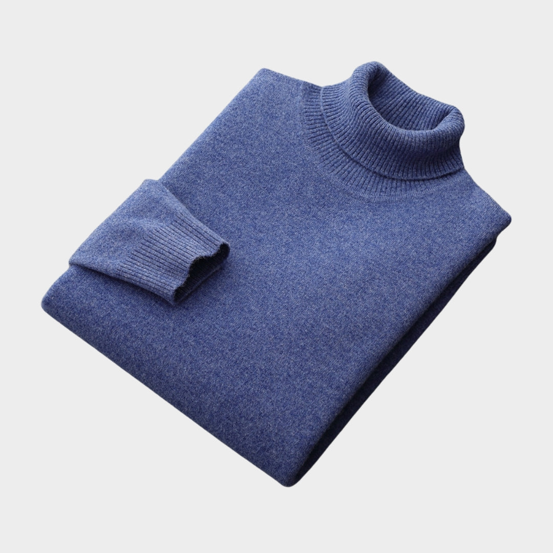 Men's Turtleneck Wool Sweater – Old Money Thick Business Knitwear, Cashmere, Navy Blue/Caramel/Black