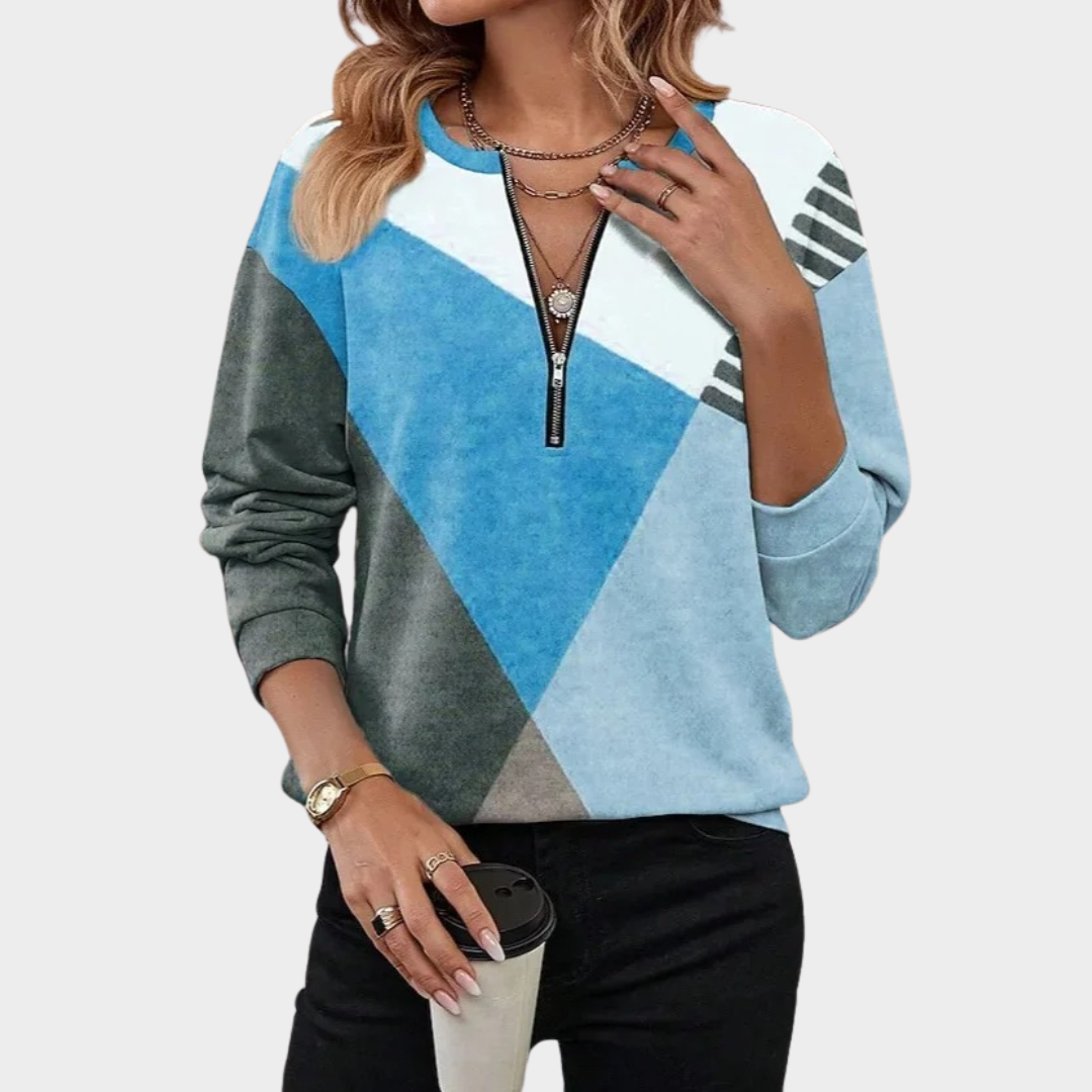 Women’s Colour Block V-Neck Sweatshirt – Loose Fit Long Sleeve Pullover – Crew Neck Hoodie Style – Soft Cotton-Polyester Fabric – Multiple Colours