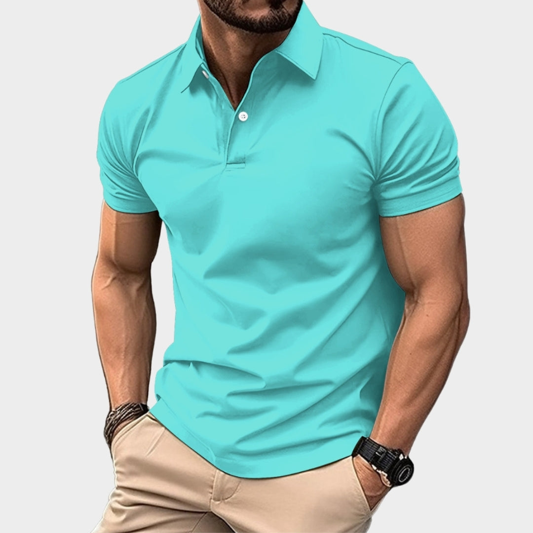 Men's Polo Shirt - Short Sleeve Lapel Button Solid Color Summer Casual T-Shirt, Purple, Dark Green, Navy Blue