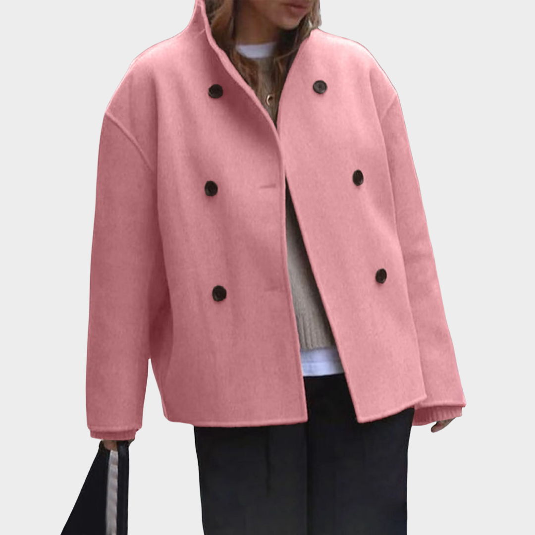 Women Double Breasted Wool Coat – Solid Colour British Style Long Jacket with Elegant Tailored Fit – Casual Versatile Outerwear – Multiple Colours