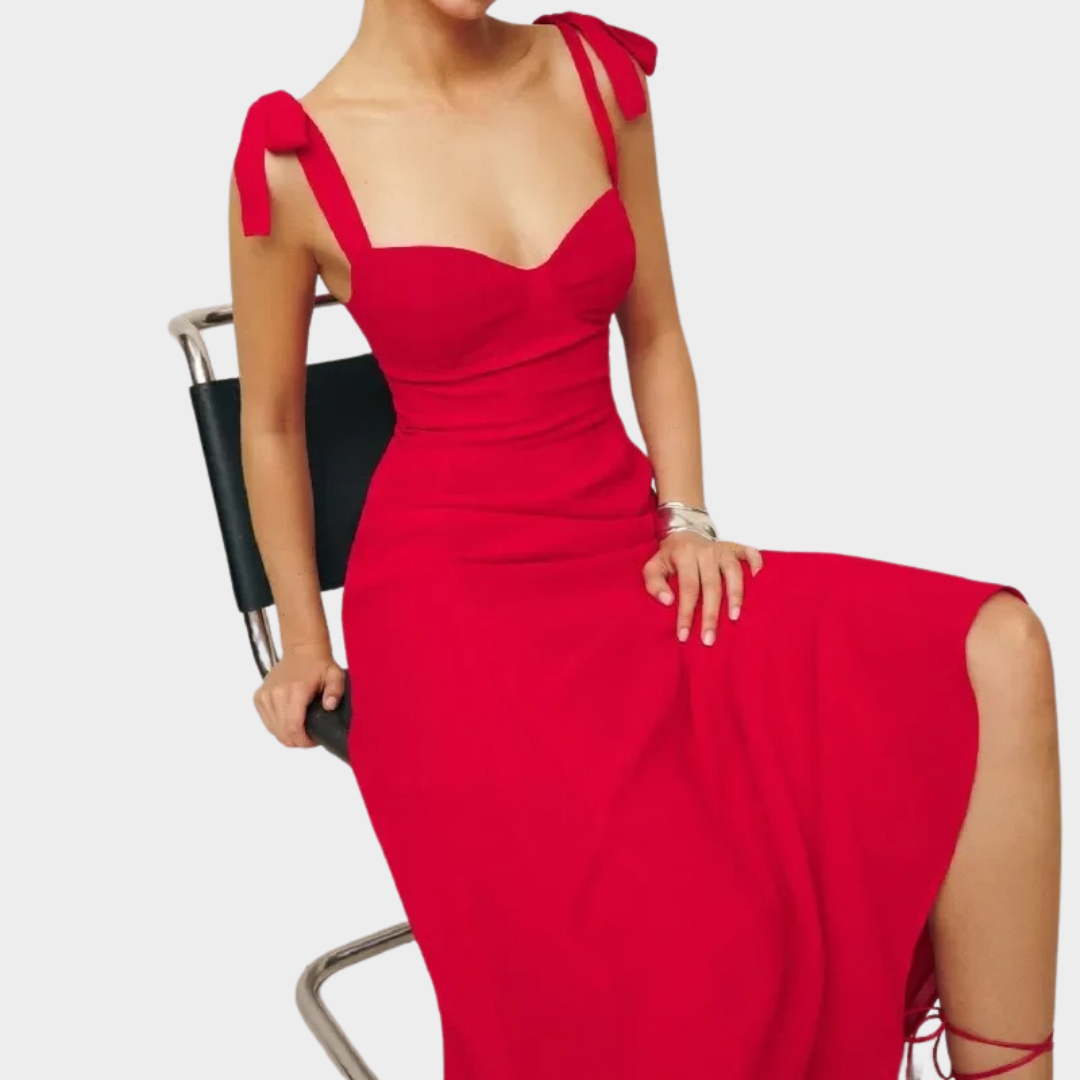 Women's Bodycon Tie-Strap Dress – Sleeveless A-Line Fit – Red