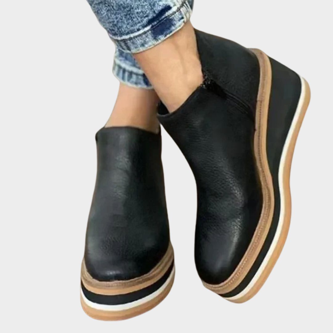 Women's Ankle Boots – Retro Round Toe – Side Zip – Platform Wedge Shoes – Comfortable Fit – Multiple Colours