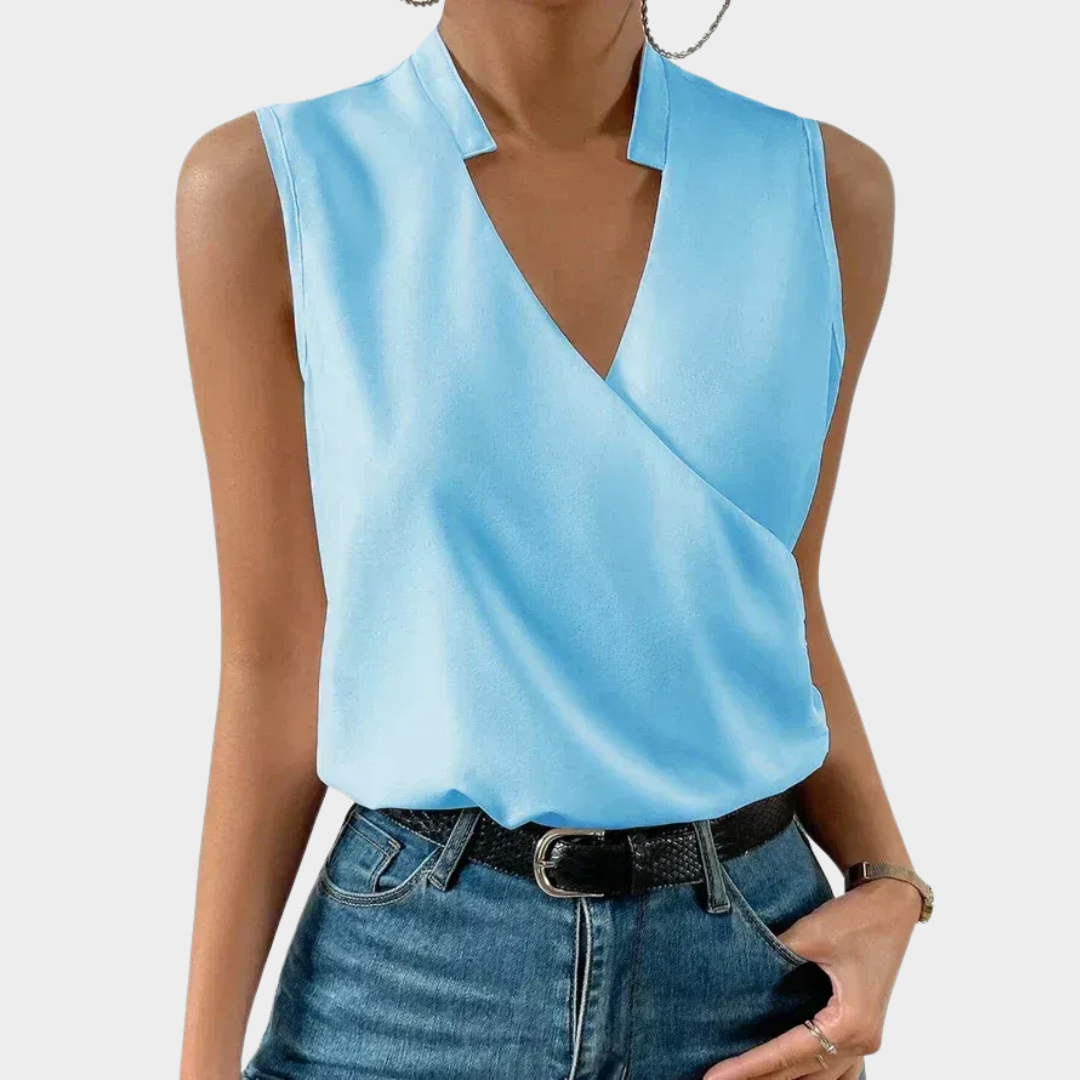 Women’s Sleeveless Blouse – Slim Fit – V-Neck – Printed – Lightweight Pullover Top – Multiple Colours