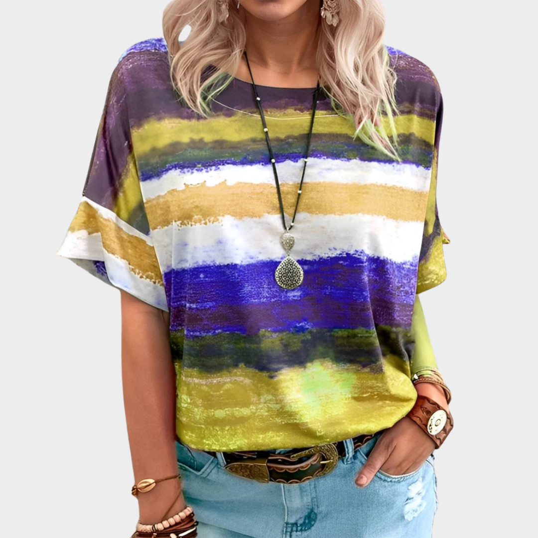 Women's Casual T-Shirt – Striped Print O-Neck – Relaxed Fit Soft Pullover – Multiple Colours