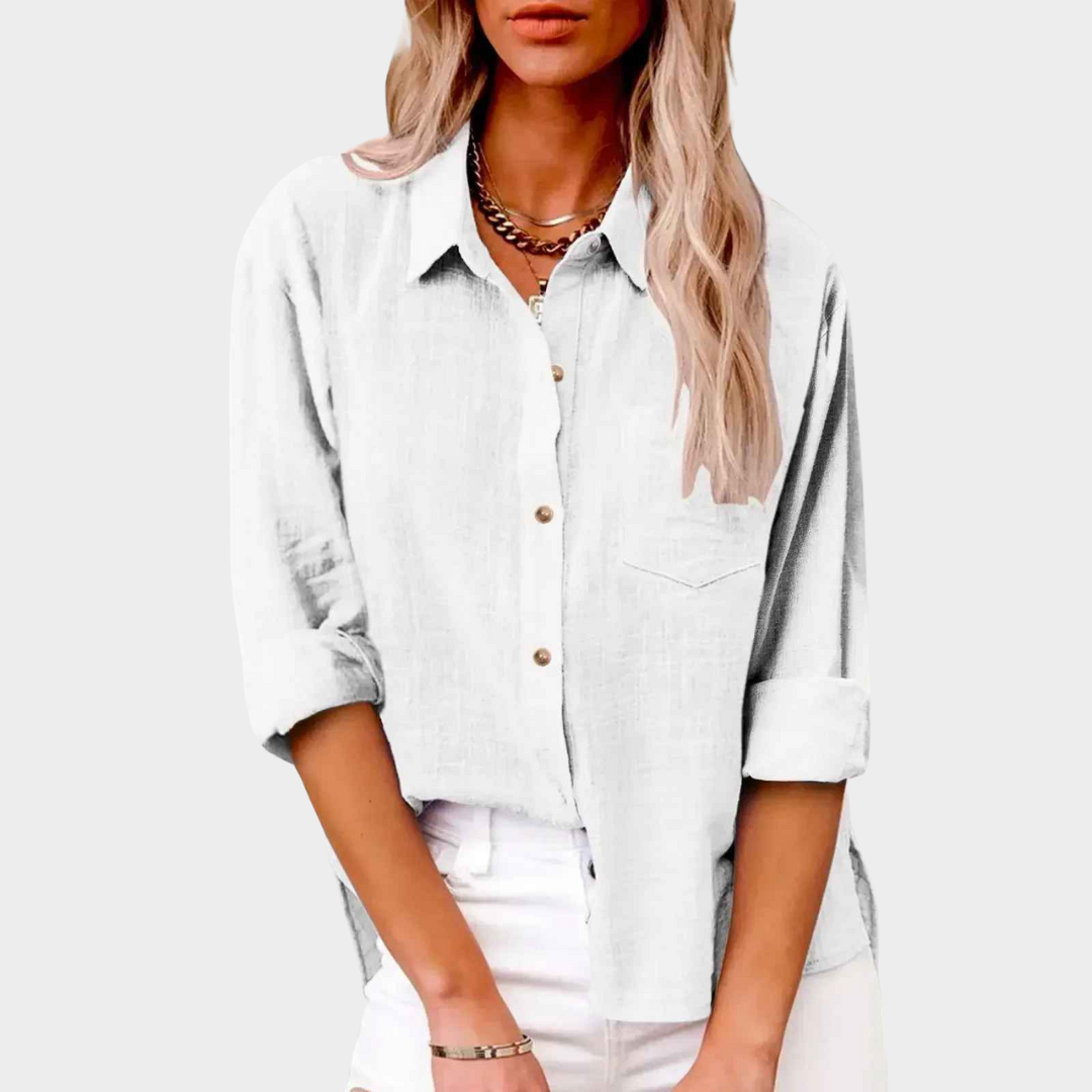 Women Long Sleeve Shirt – Cotton Linen Solid Colour Casual Fit Blouse – Multiple Colours