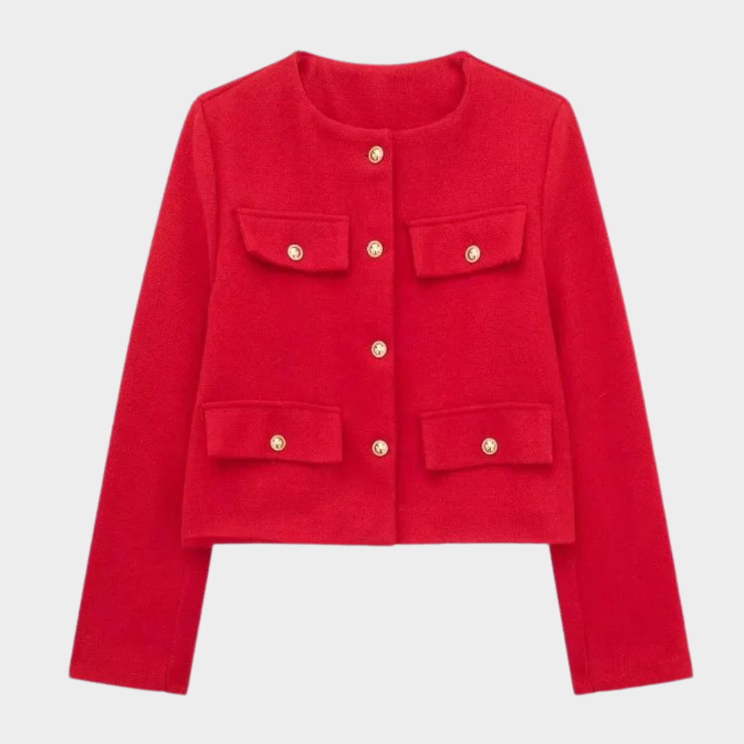 Women's Cropped Jacket – Button-Up – Long Sleeve – Front Flap – Vintage O-Neck – Multiple Colours