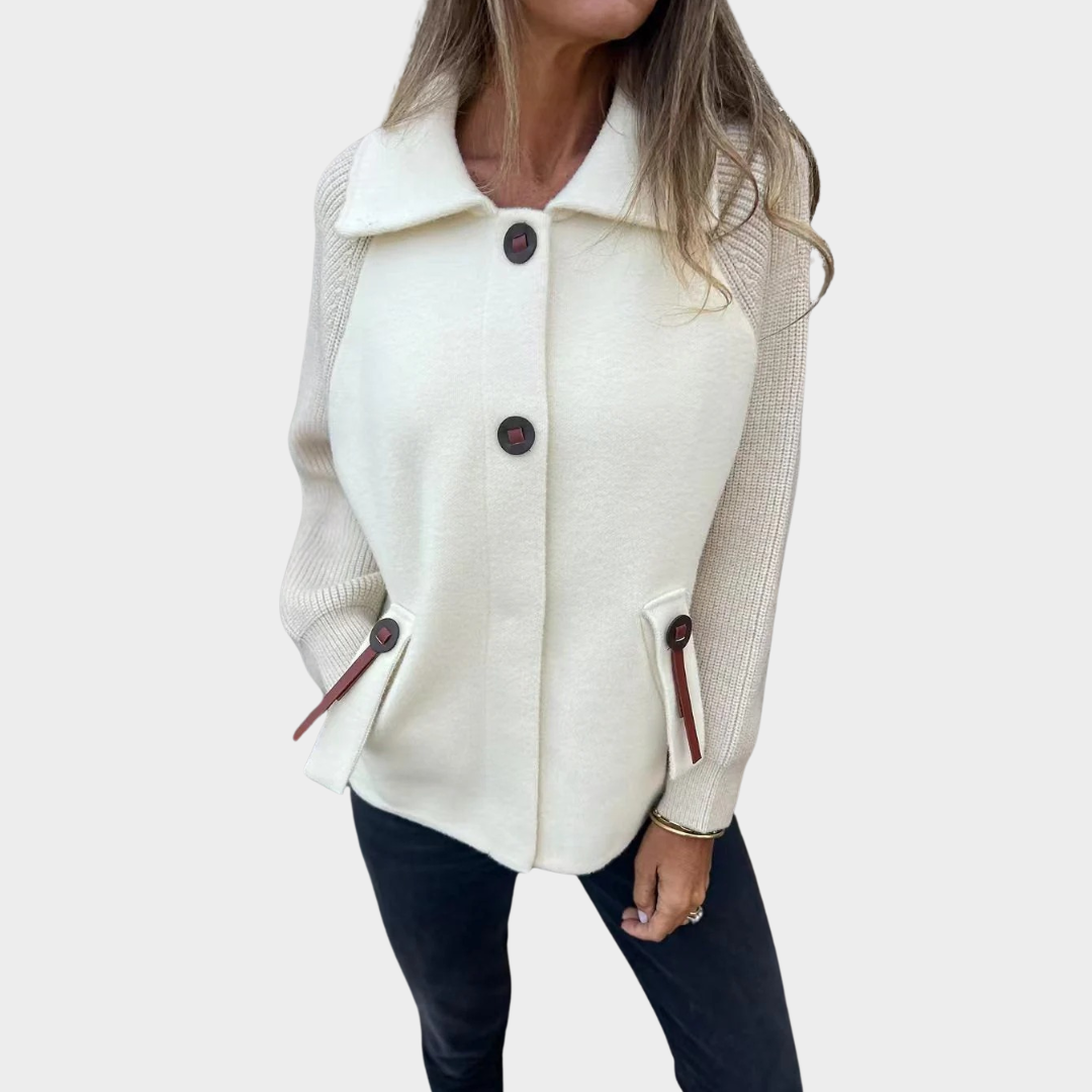 Women’s Wool Blend Relaxed Fit Jacket – Button Front Wide Collar with Ribbed Sleeves – Casual and Workwear – Multiple Colours