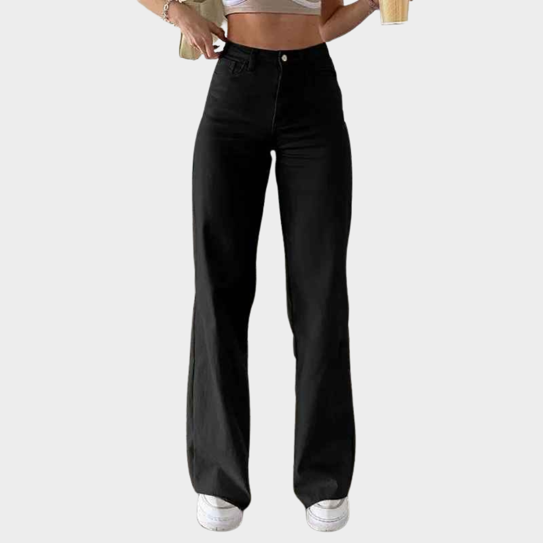 Women's High-Waist Straight-Leg Jeans - Loose Fit Casual Denim Trousers - Zipper Pockets - Multiple Colours