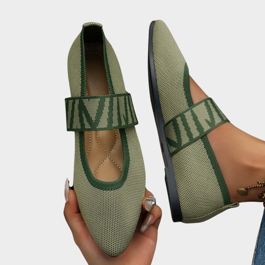 Women’s Knitted Ballet Flats – Pointed Toe Flat Shoes – Striped Strap Loafers – Lightweight and Flexible – Multiple Colours