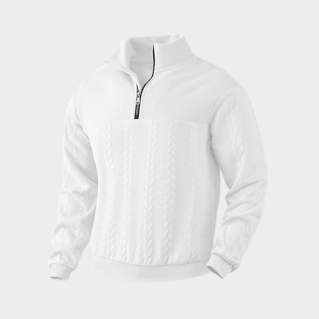 Men's Knitted Sweatshirt - Half Zipper - Stand Collar - Patchwork Design - Sporty Fit - Multiple Colours