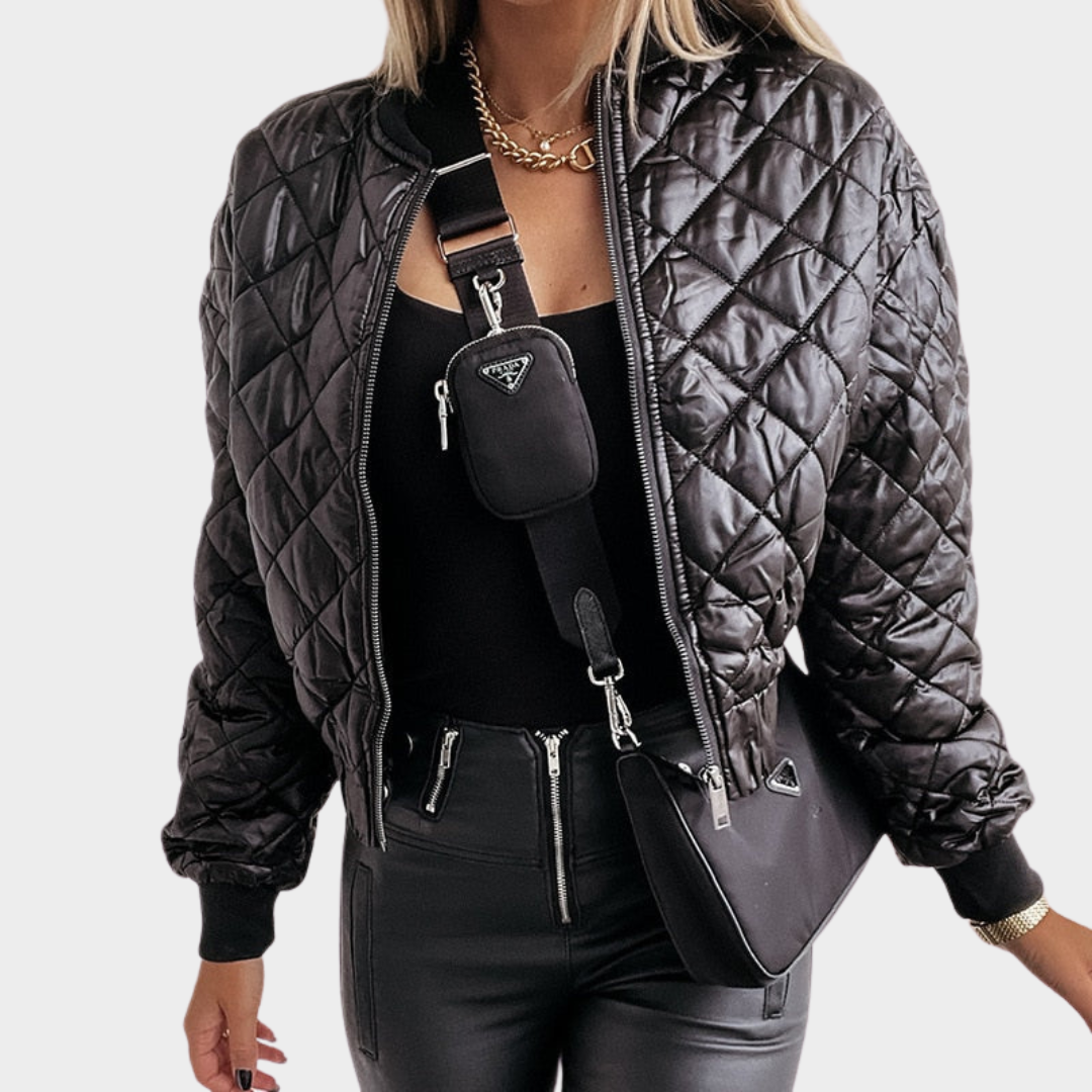Women's Quilted Puffer Jacket – Short MA1 Style – Sequin Angel Wings – Warm & Stylish – Multiple Colours