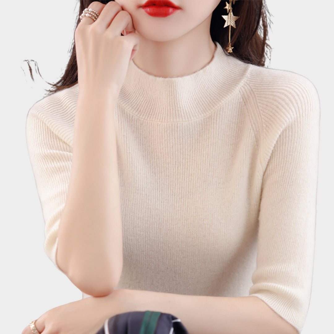 Women's Cashmere Blend Sweater – Slim Fit Short Sleeve Knitted Top in Beige, Black and More