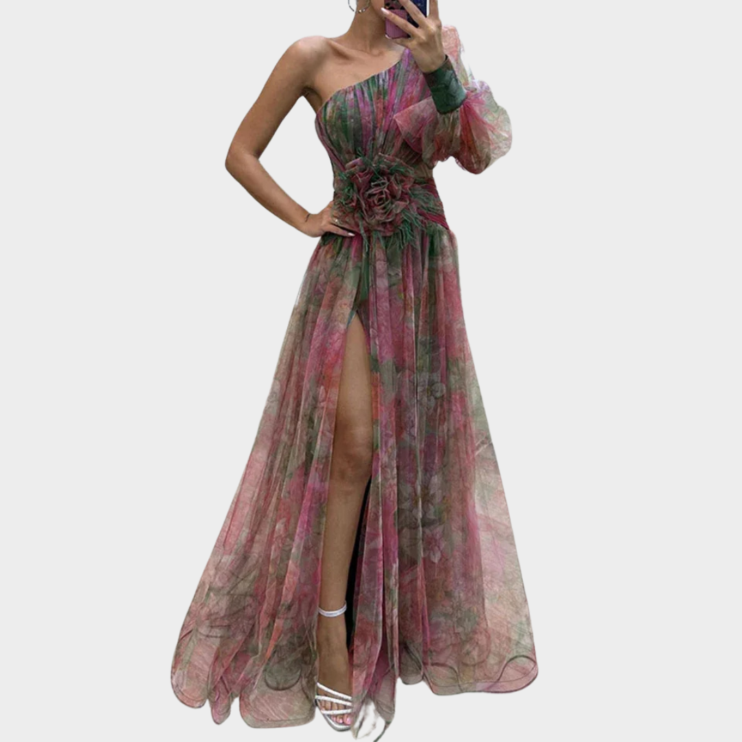 Women’s Long Maxi Dress – One Shoulder Mesh Party Style with High Waist Fit – Lightweight Loose Silhouette – Multiple Colours
