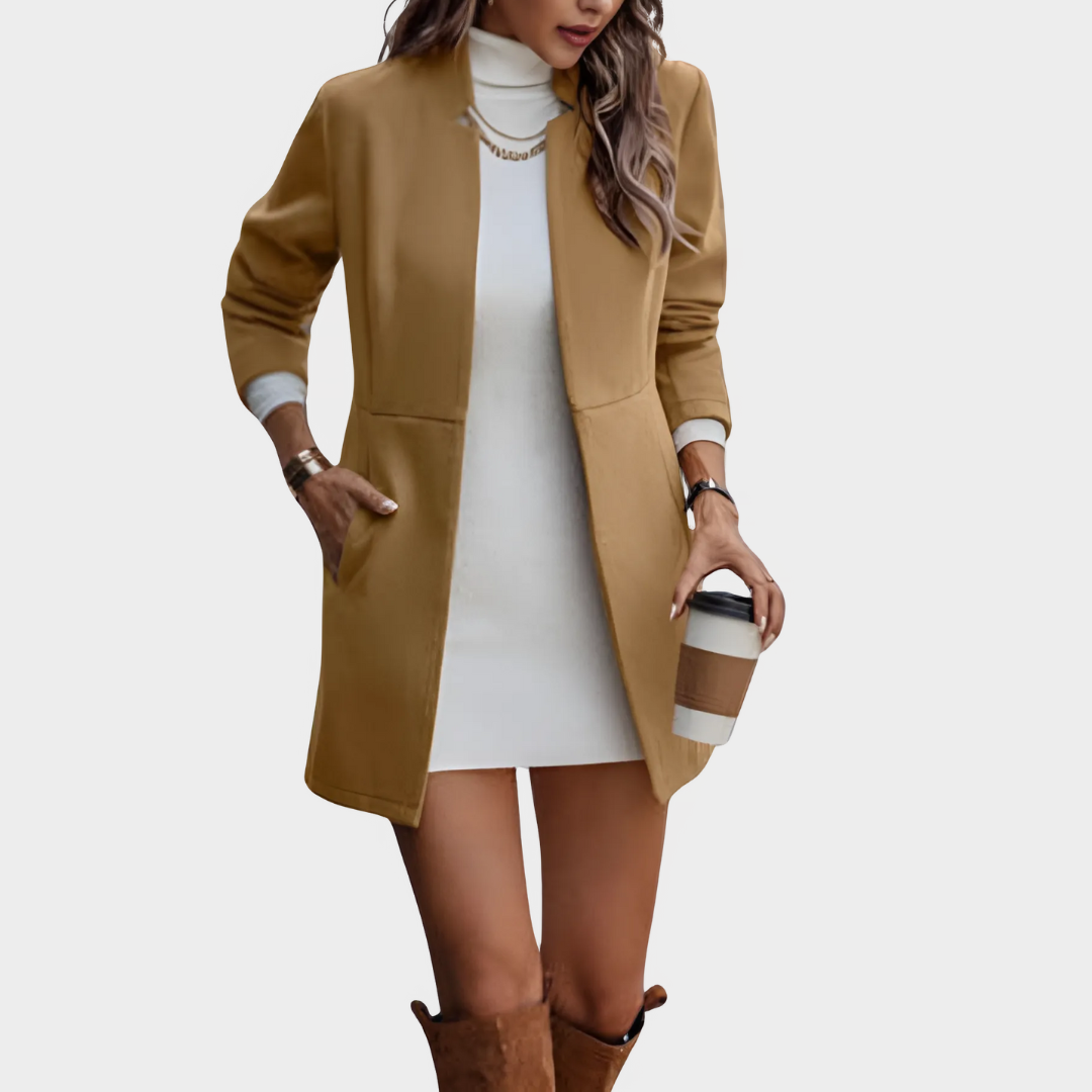 Women's Wool Coat – Stand Collar – Long Sleeve – Solid Colour – Straight Fit – Multiple Colours