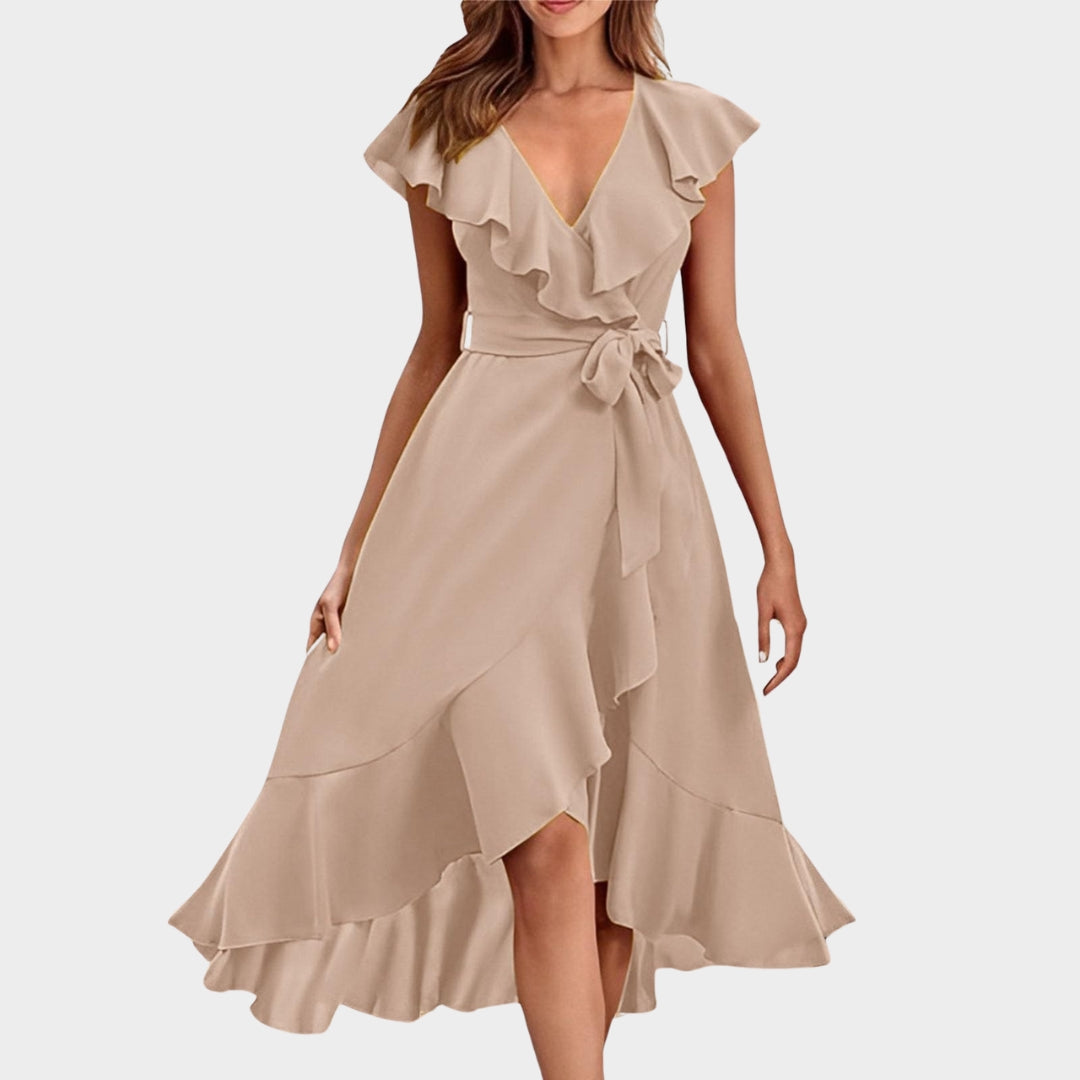 Women's Ruffle Wrap Dress - V-Neck - Short Sleeve - Elegant & Flowy - Multiple Colours