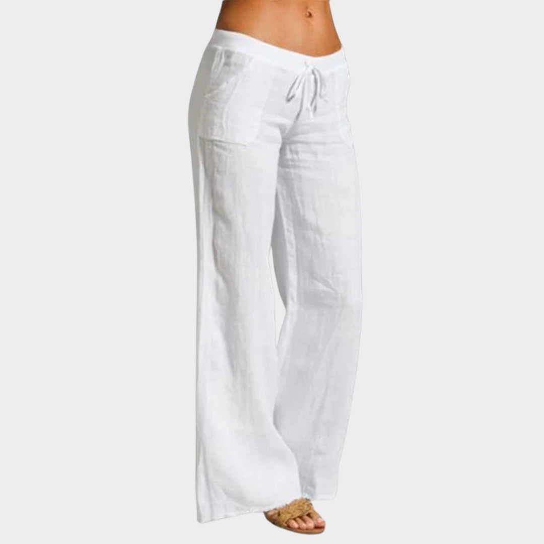 Women’s Wide Leg Trousers – Elastic Waist with Drawstring – Pockets – Lightweight Solid Colour – Multiple Colours