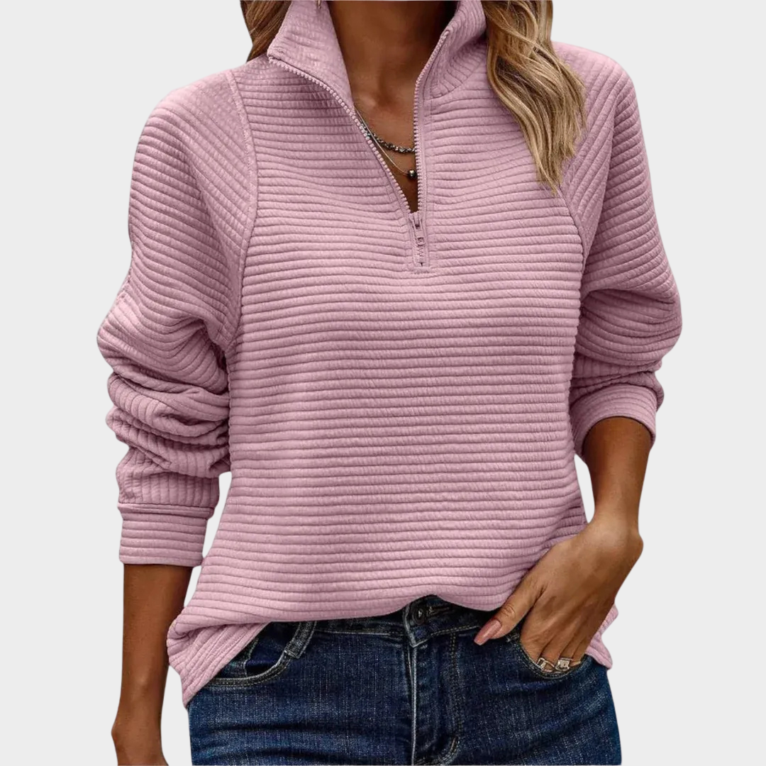 Women’s Half Zip Pullover Sweatshirt – Long Sleeve Loose Fit Top with V-Neck Zipper Detail – Multiple Colours