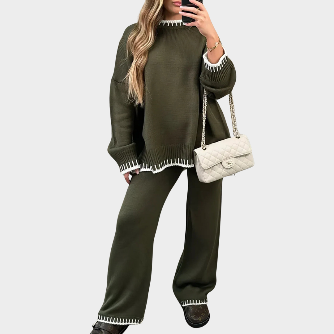 Women Tracksuit Set – Long Sleeve Knitted Sweatshirt and Matching Trousers – Comfortable Two Piece Lounge and Casual Wear – Multiple Colours