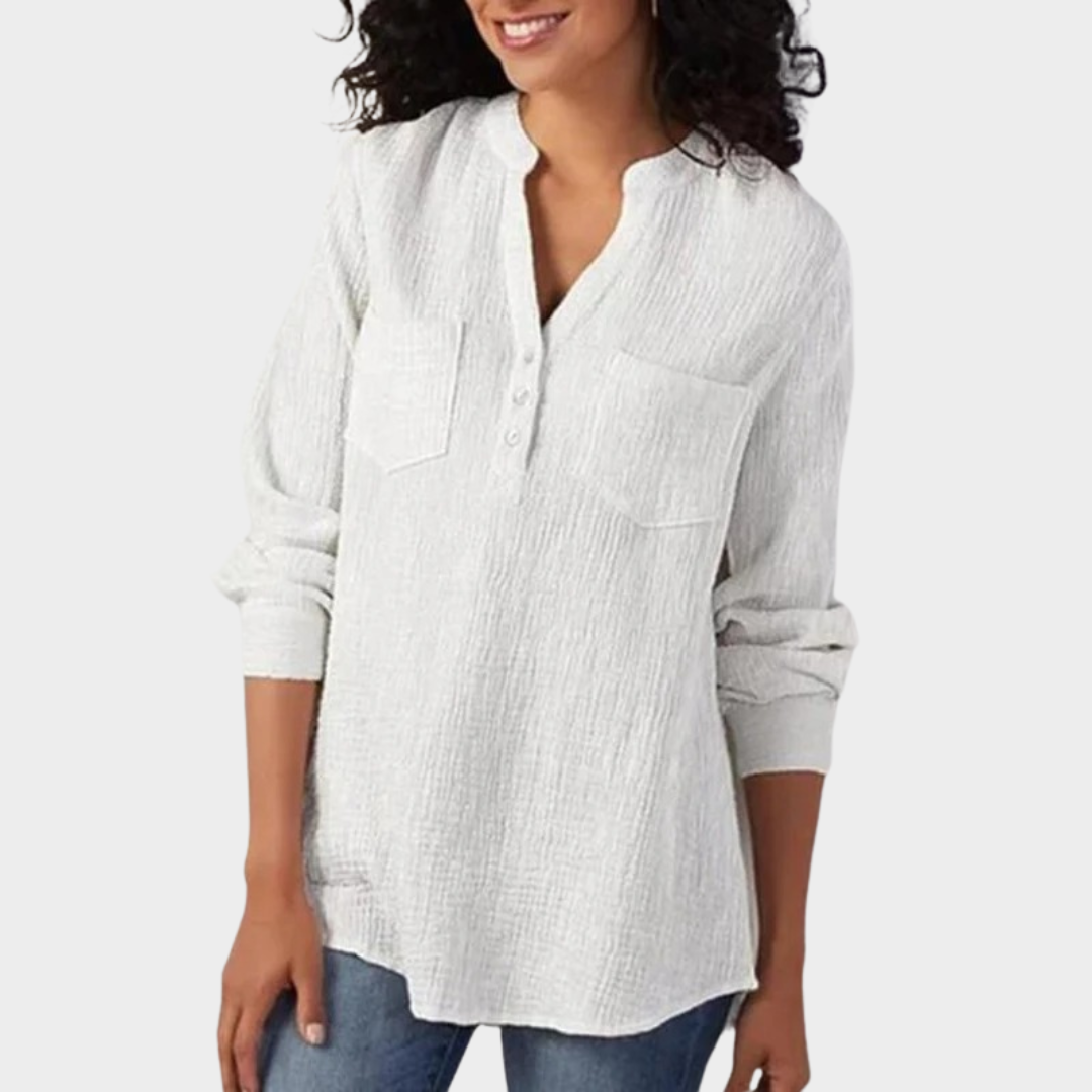 Women’s Long Sleeve Blouse – Solid Colour Button Shirt – Lapel Collar – Relaxed Fit – Lightweight Fabric – Multiple Colours