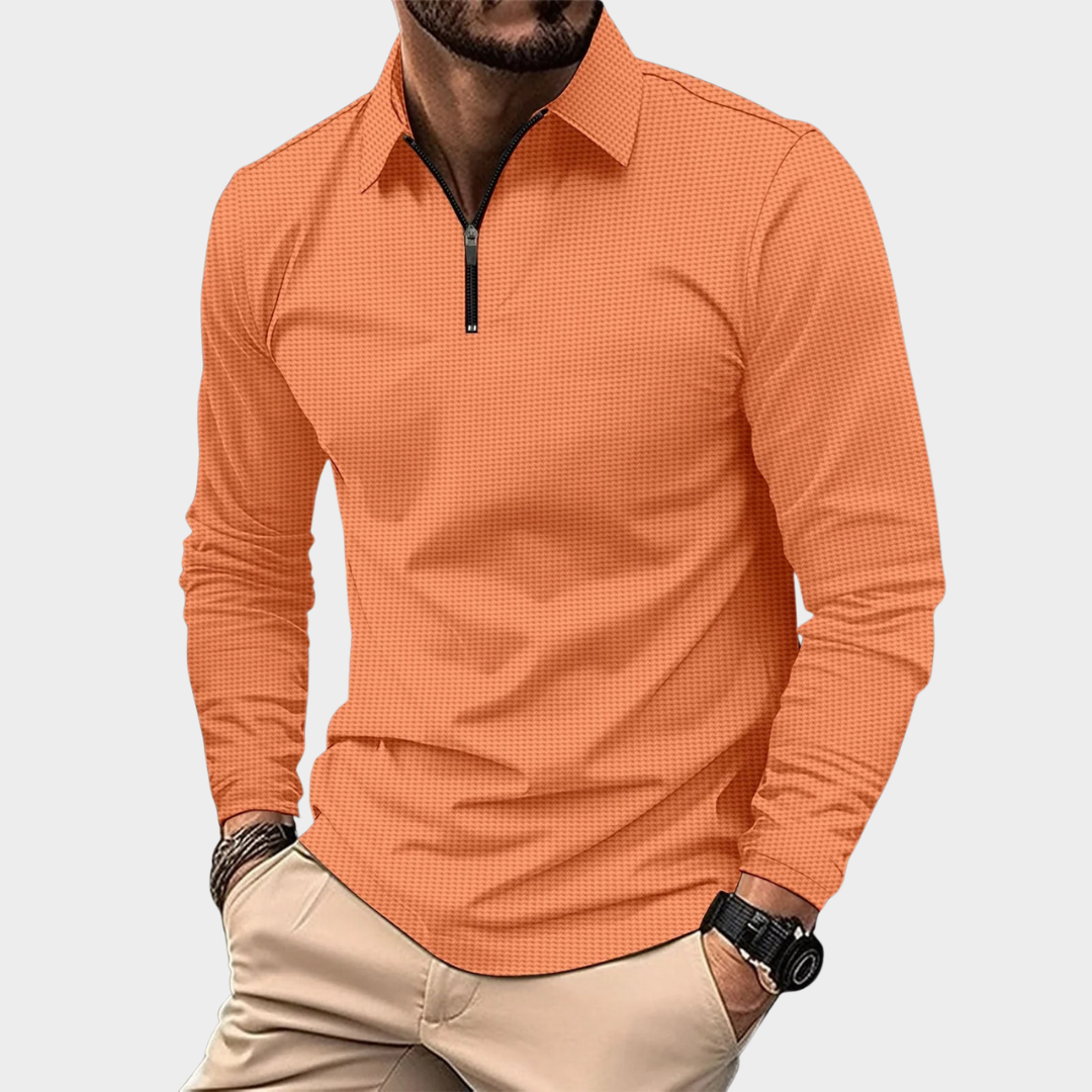 Men’s Stretch Slim Fit Long Sleeve Shirt – Breathable Zip Collar Casual Top – Multiple Colours