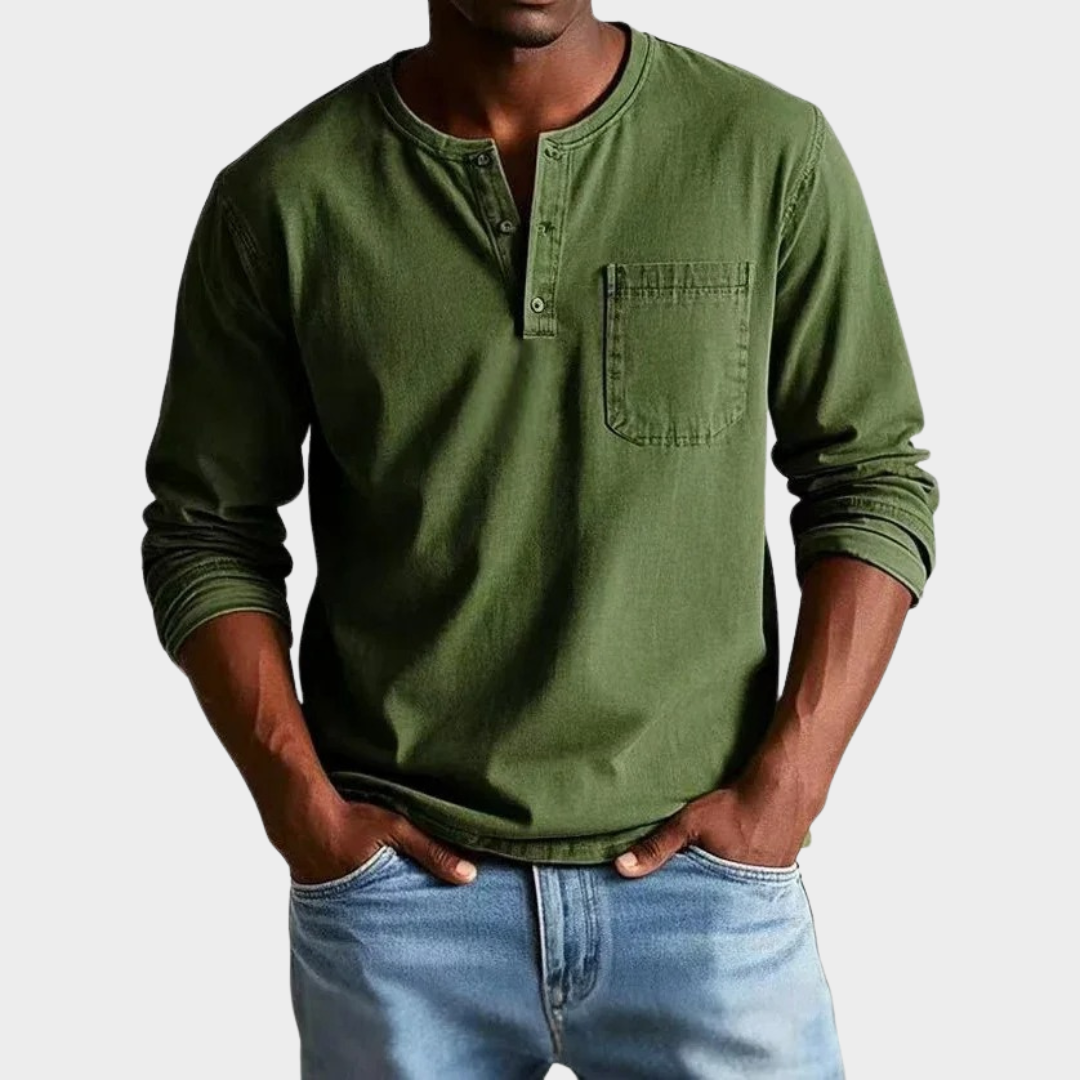 Men’s Slim Fit Long Sleeve T-Shirt – O-Neck Pull-On Style – Breathable Fabric with Pocket Detail – Multiple Colours