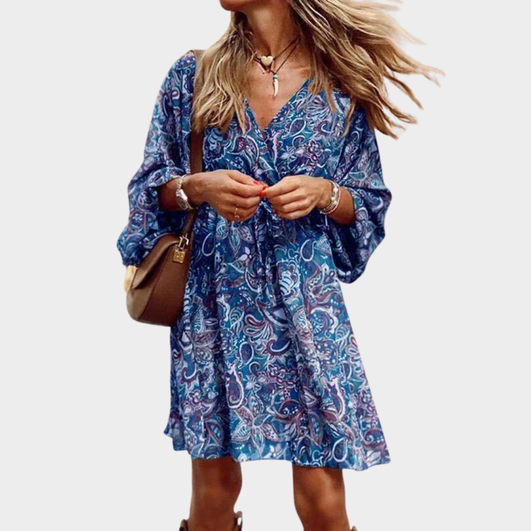 Women's Loose Fit Midi Dress – Short Sleeve – Pullover Waist Design – Printed Casual Street Style – Multiple Colours