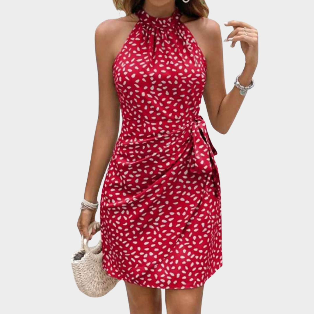 Women Sleeveless Mini Dress – Polka Dot Print with Lace-Up Detail Lightweight Fabric – Multiple Colours