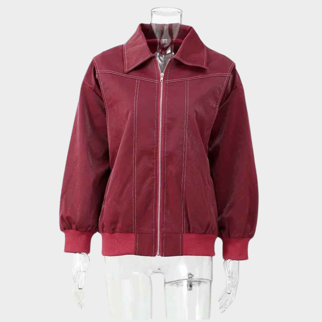 Women's Leather Jacket - Zipper Lapel Cropped Coat - Casual Long Sleeve - Stylish Outerwear - Multiple Colours