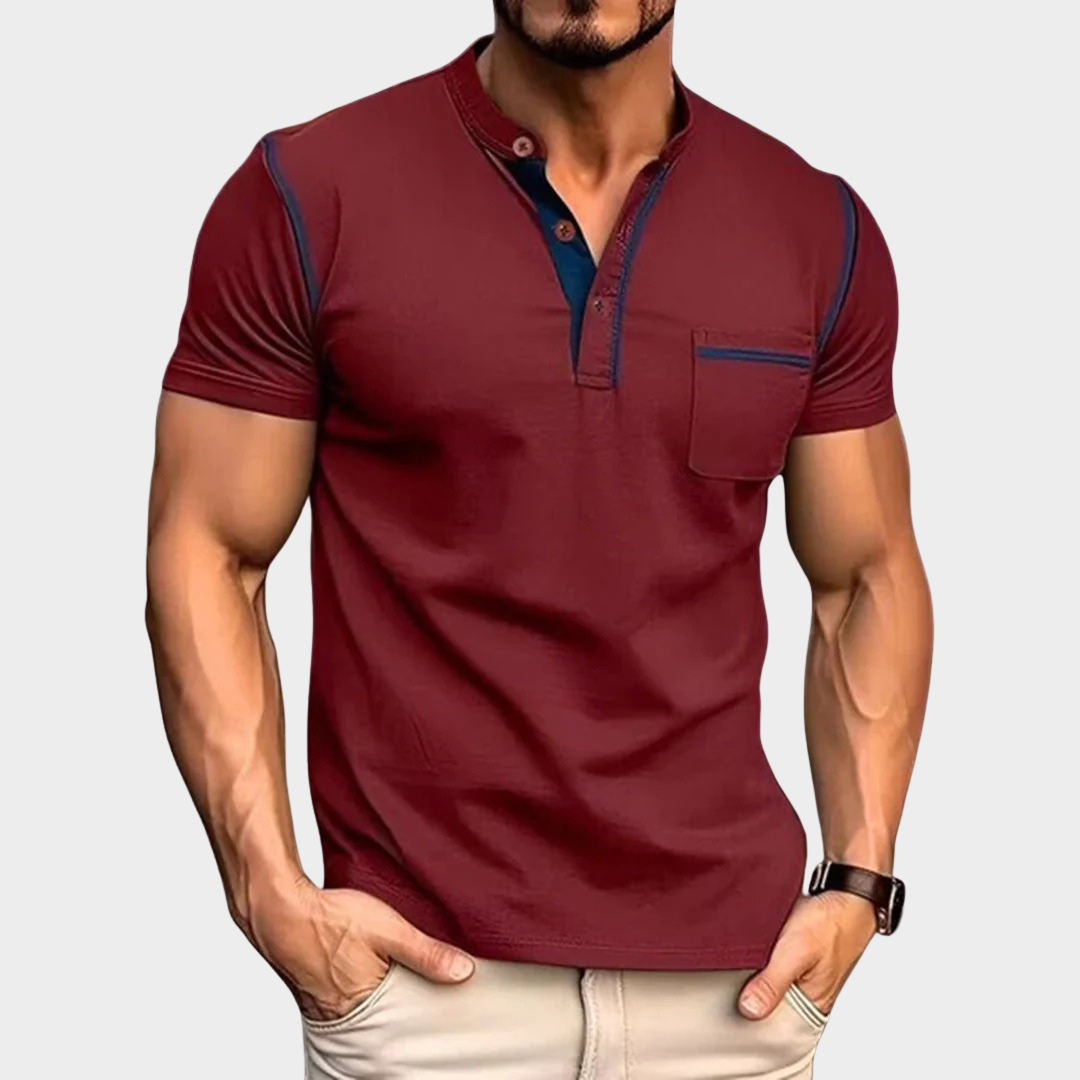 Men’s Short Sleeve Henley Shirt – Elastic Breathable Fit – Button-Up Crewneck – Multiple Colours