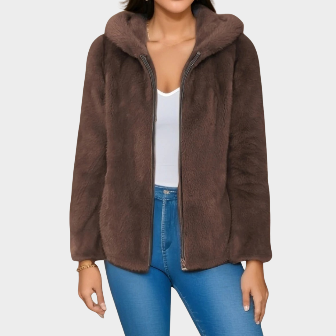 Women’s Oversized Fleece Jacket – Hooded Faux Fur Mink Style Sweater Coat with Relaxed Fit – Multiple Colours