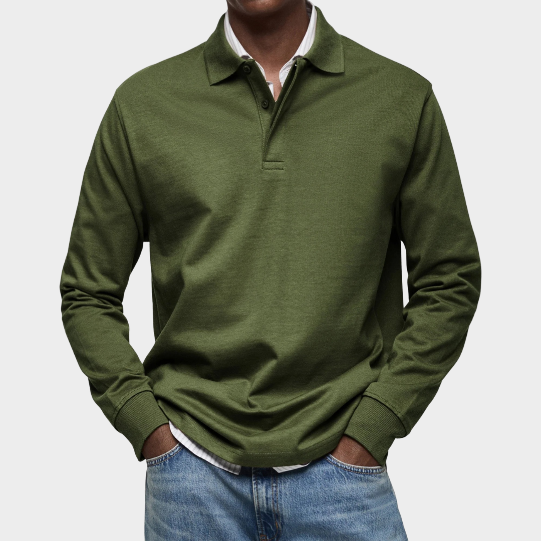 Men Long Sleeve Polo Shirt – Slim Fit Casual Top Breathable Cotton Blend Comfortable Lapel Collar Smart Everyday Wear – Multiple Colours