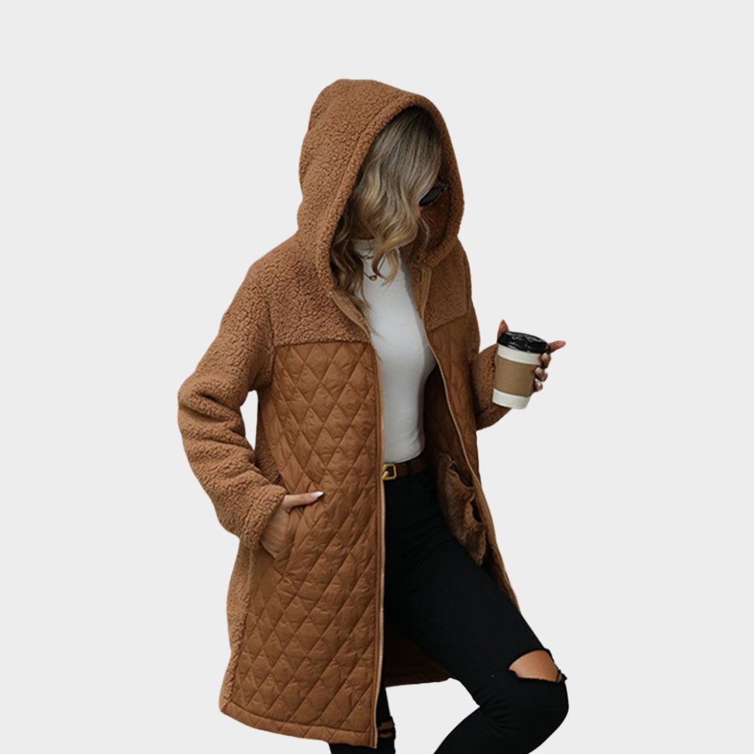 Women’s Thick Hooded Coat – Warm Long Sleeve Zipper, Brown