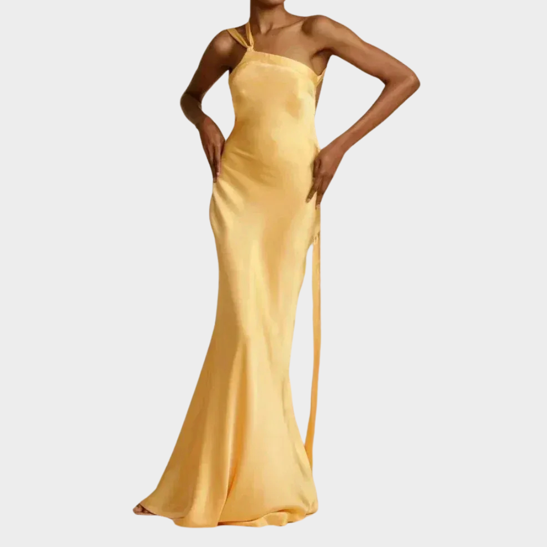 Women’s One-Shoulder Evening Dress – Elegant Satin Formal Gown – Draped Fit with Asymmetric Neckline – Multiple Colours