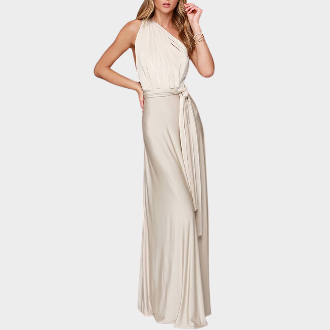 Women's Convertible Bridesmaid Dress – Elegant Pleated Floor-Length Gown – Multiple Colours