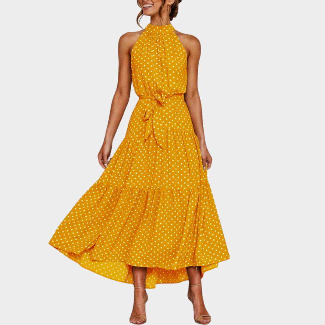 Women's Boho Floral Maxi Dress – Sleeveless Halter Neck – Lace-Up Design – Multiple Colours