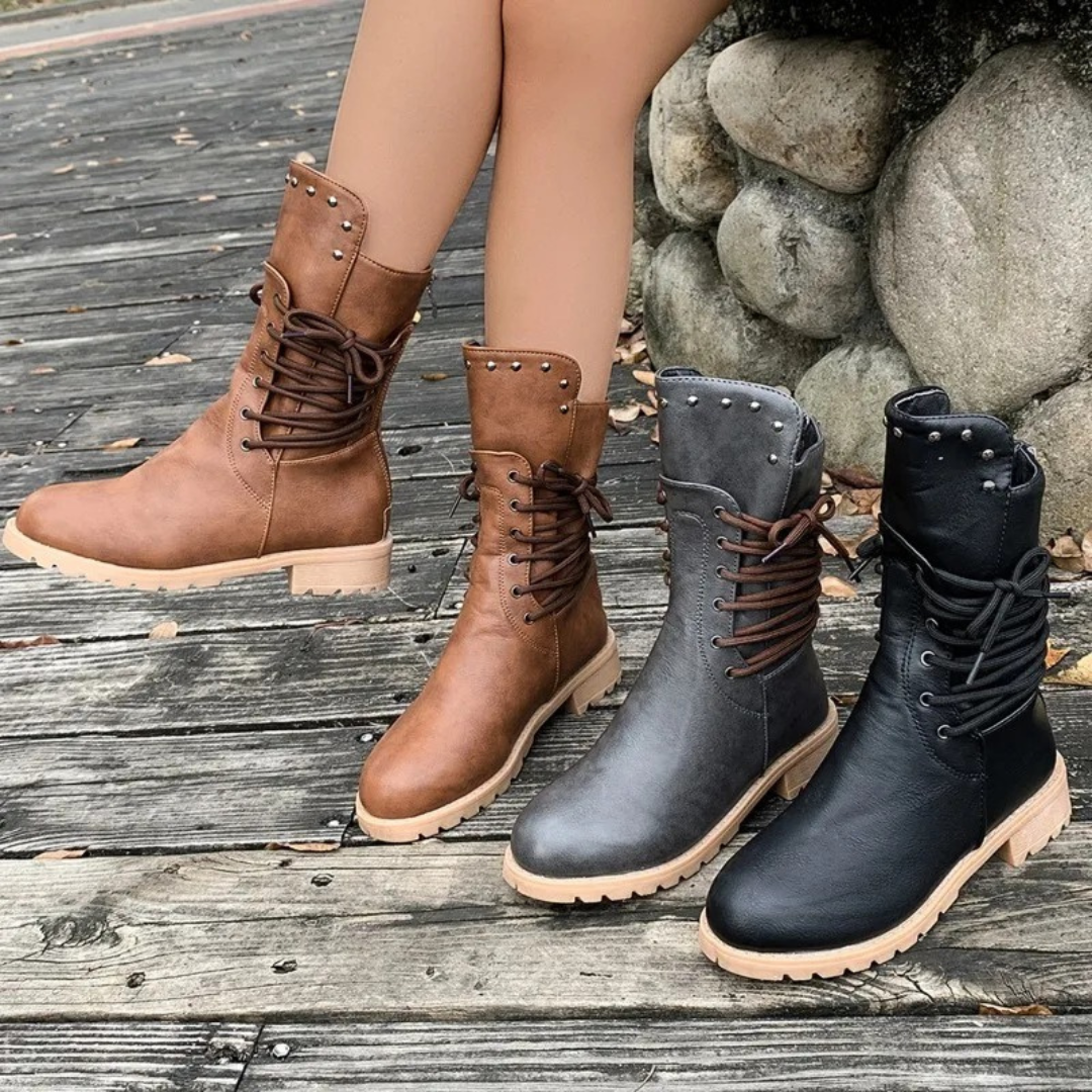Women Western Cowboy Boots – High Heel Knee Length Retro Leather Knight Style Riding Boots – Multiple Colours